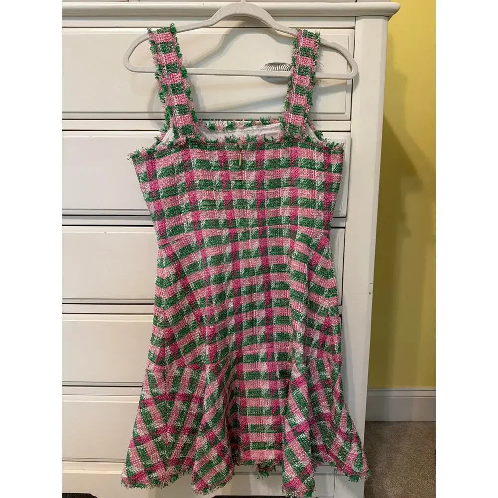 Kate Spade Tweed Dress Women's Size 6 Pink Green Twee Coquette Barbie Chic Posh